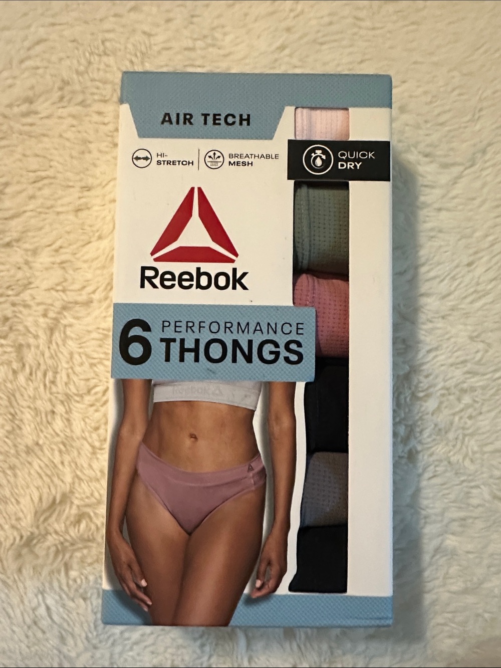 Reebok Air Tech 6-Pack Performance Thongs - Pink, Black, Gray, Mauve